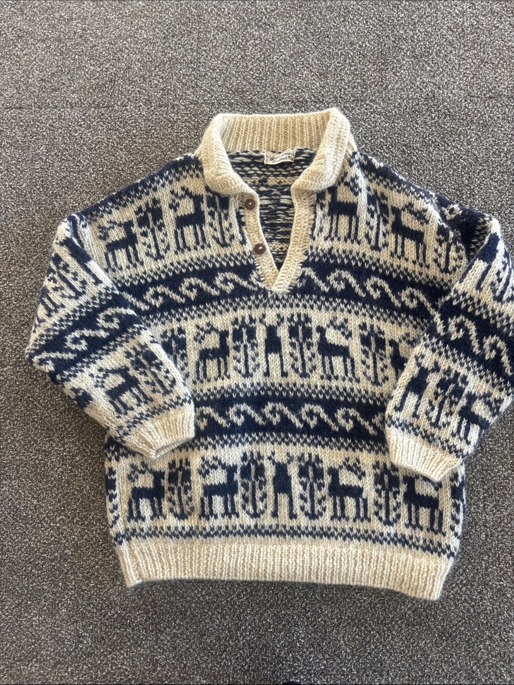 Xl 100% wool Navy and Cream Nordic Knit Sweater